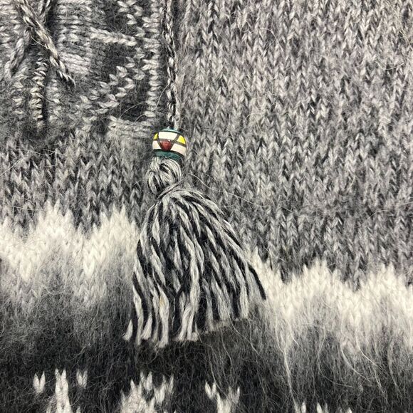 Alpaca Fina Hoodie Size S 100% Alpaca Handknit Peru Gray Tribal Pattern - Picture 9 of 16